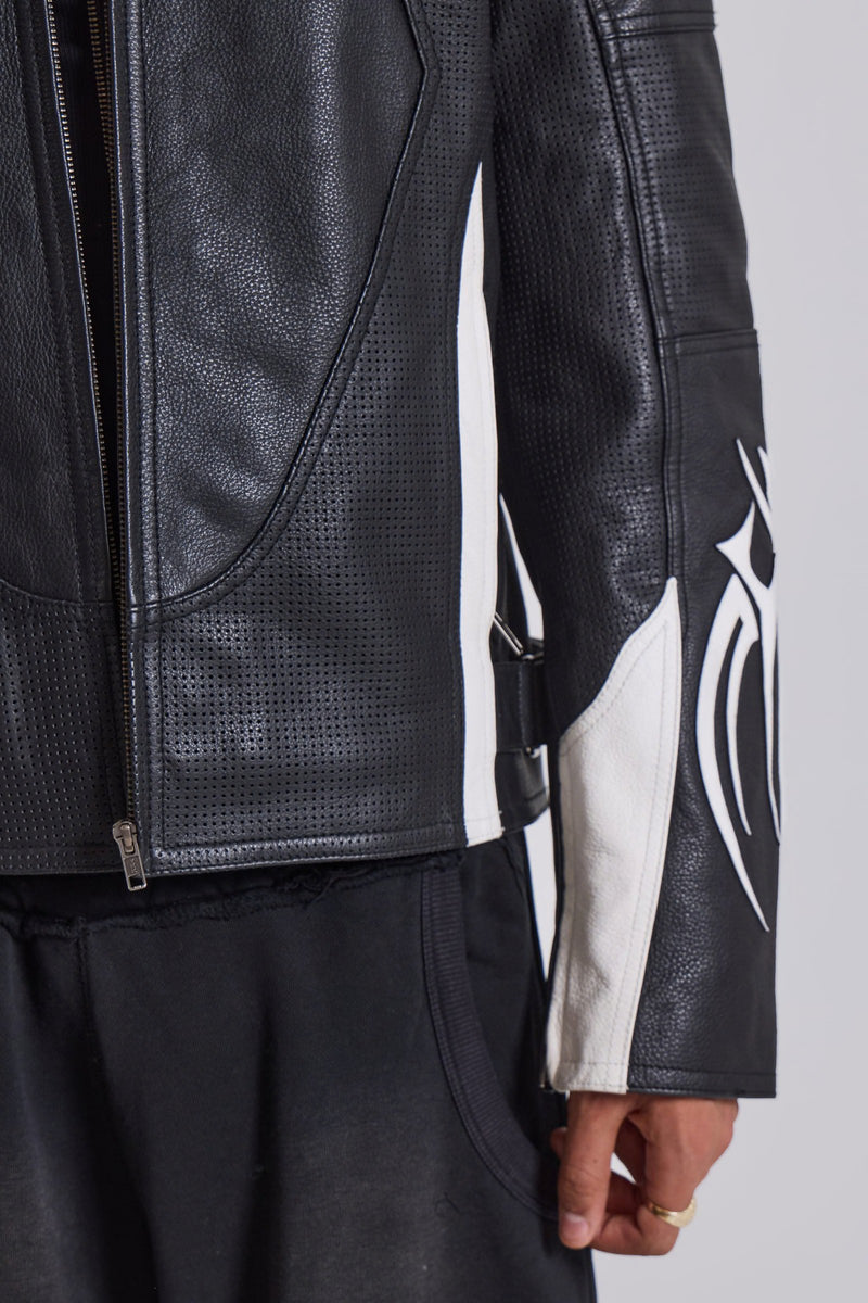 Black Tribal Graphic Moto Leather