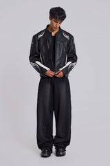 Black Tribal Graphic Moto Leather