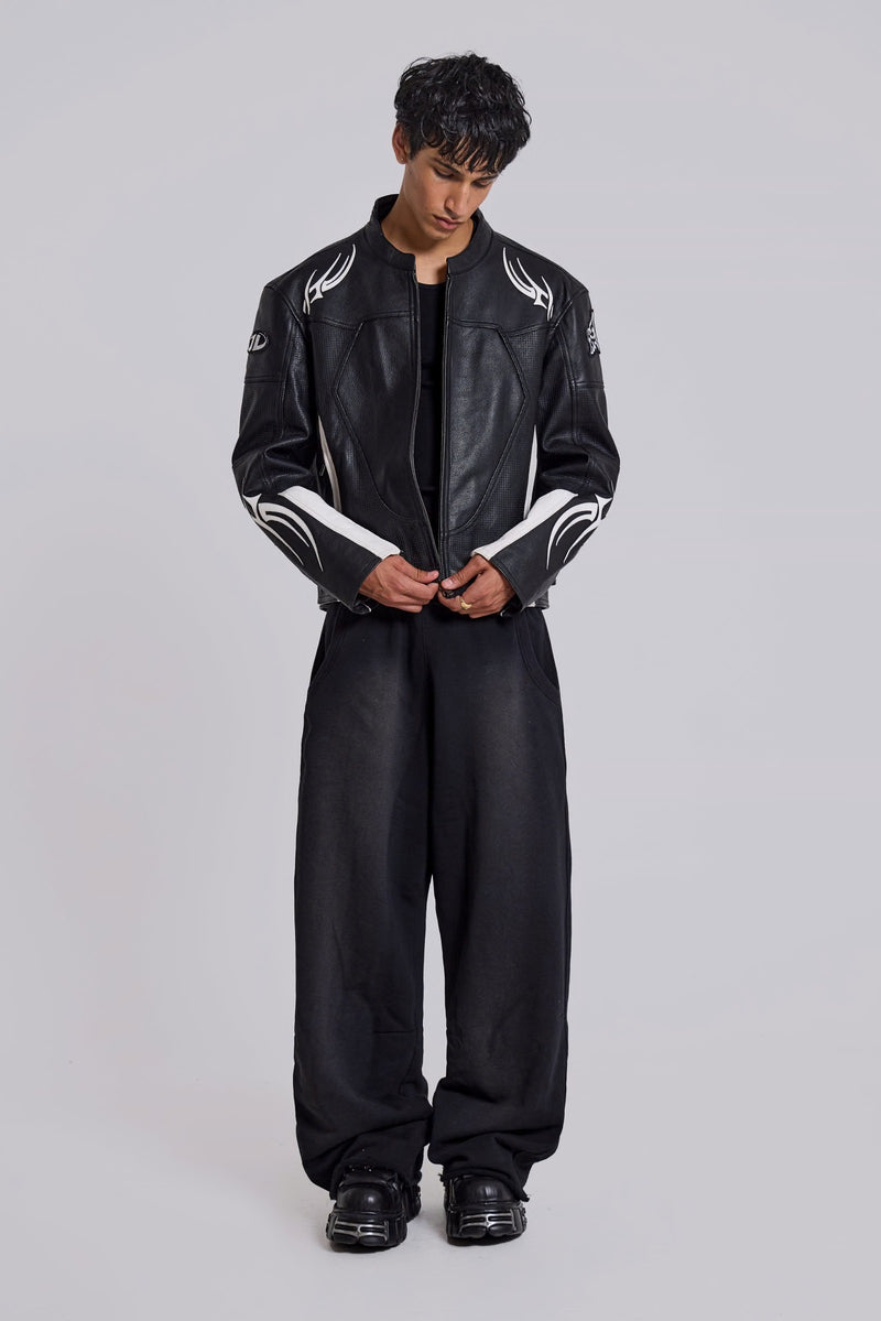 Black Tribal Graphic Moto Leather