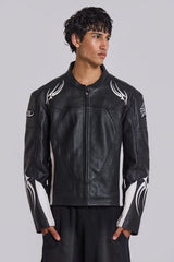 Black Tribal Graphic Moto Leather