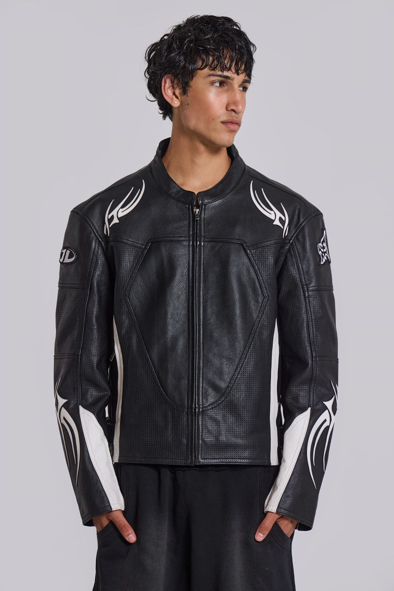Black Tribal Graphic Moto Leather