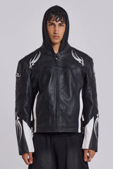 Black Tribal Graphic Moto Leather