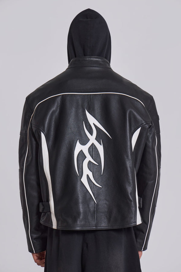 Black Tribal Graphic Moto Leather