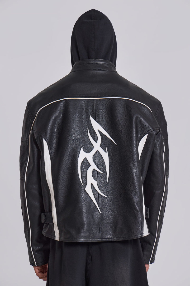 Black Tribal Graphic Moto Leather
